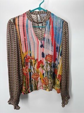 Anthropologie Conditions Apply Mixed Print Peasant Top